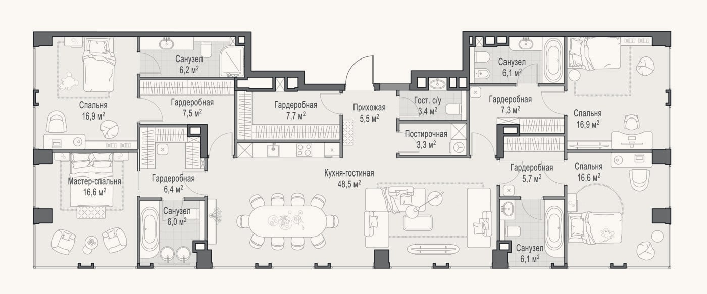 Планировка: 4+ к, 186,4 м²