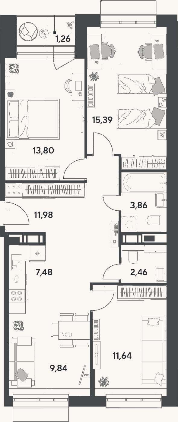 Планировка: 4+ к, 76,5 м²