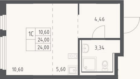 Планировка: Студия, 24 м²