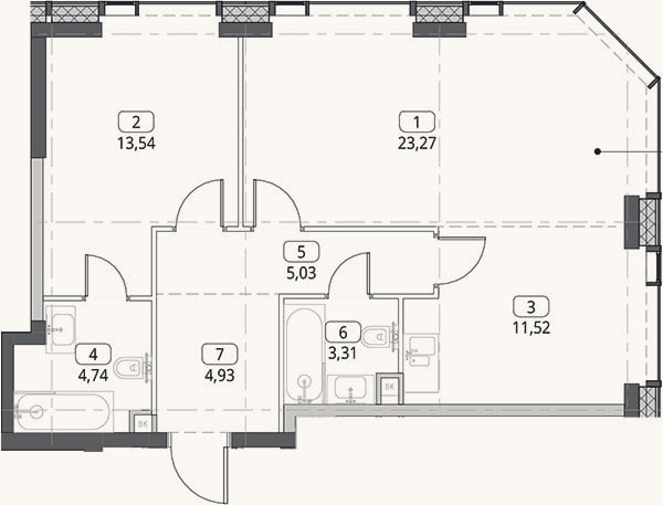 Планировка: 2-к, 66,3 м²