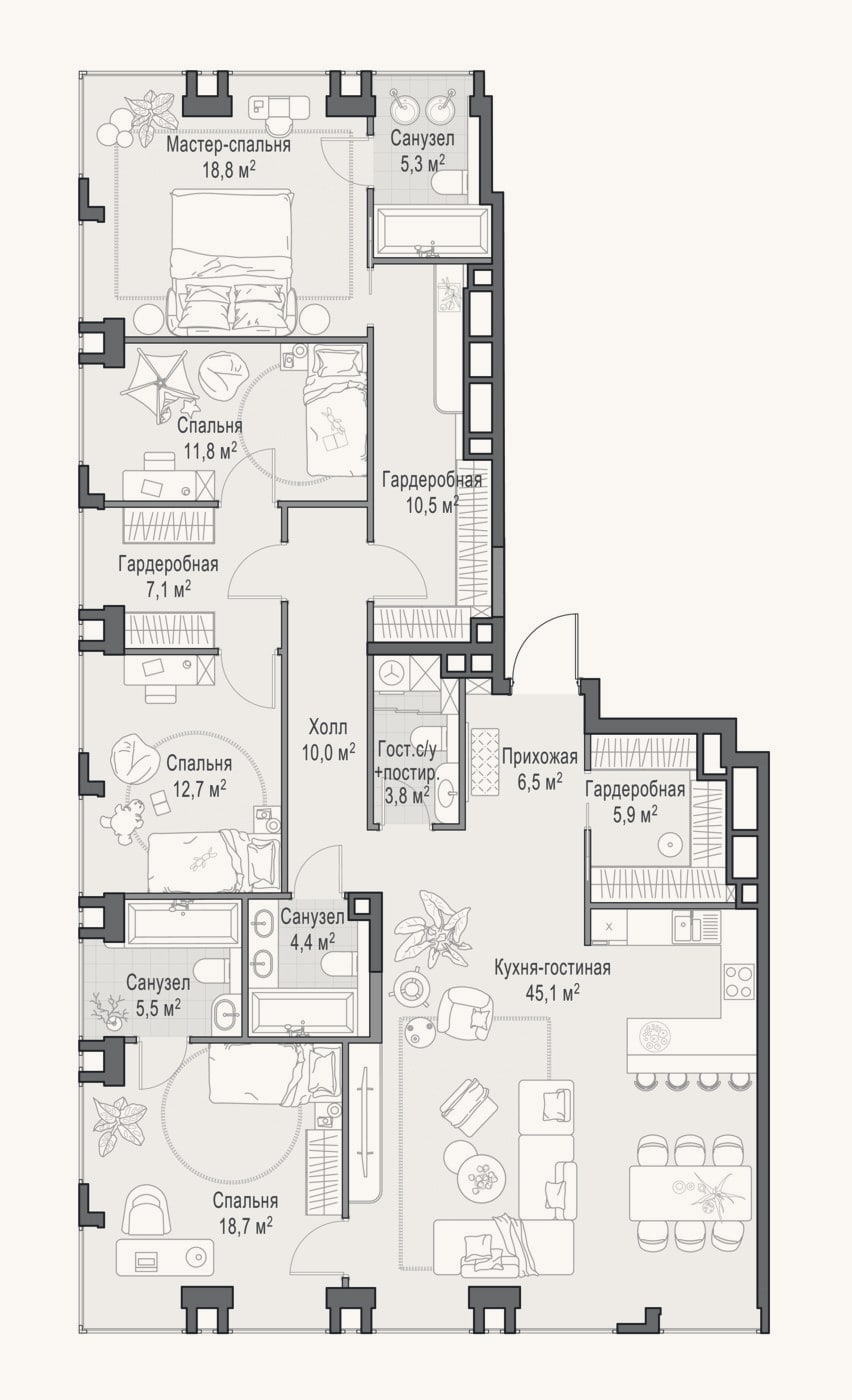 Планировка: 4+ к, 166,4 м²