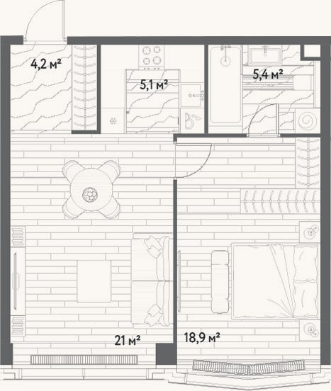 Планировка: 2-к, 54,6 м²