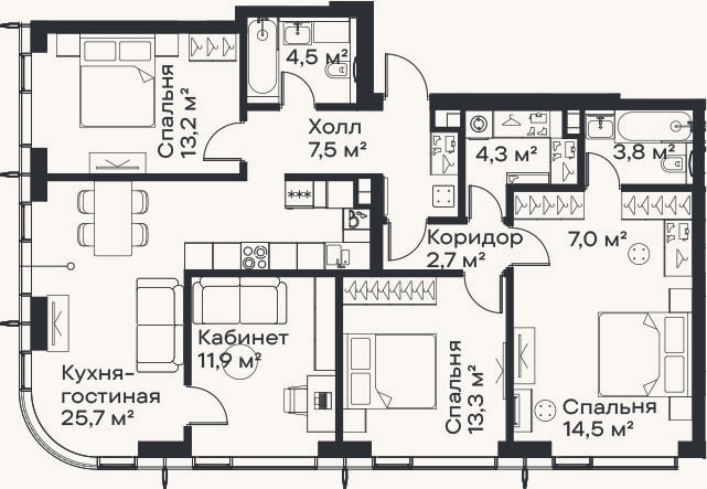 Планировка: 4+ к, 108,4 м²