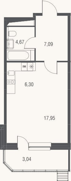 Планировка: Студия, 36 м²