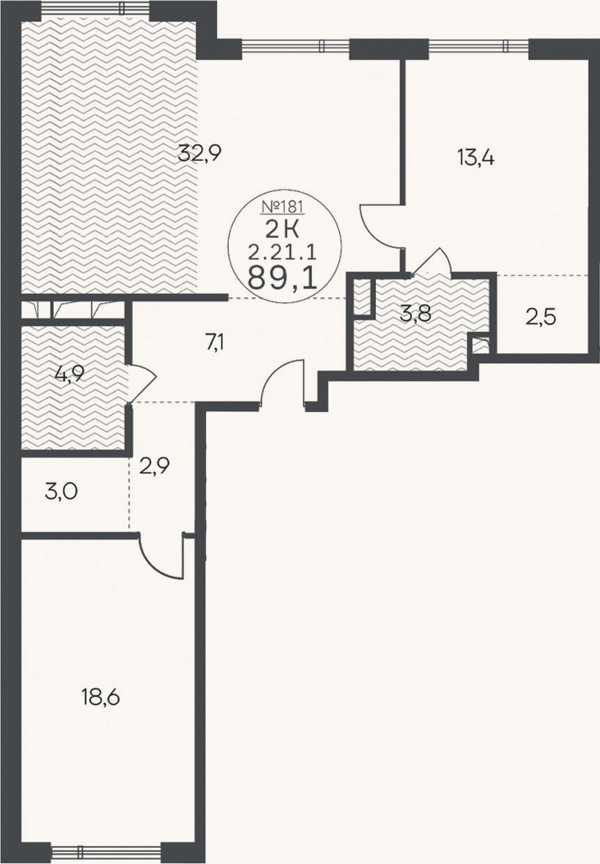 Планировка: 3-к, 89,1 м²
