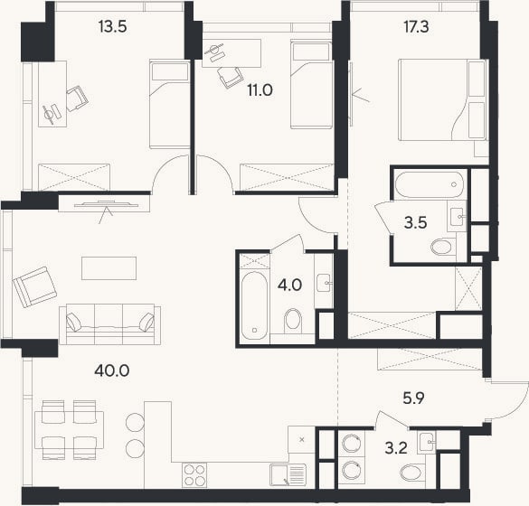 Планировка: 4+ к, 98,4 м²