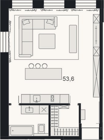 Планировка: Своб. план., 53,7 м²