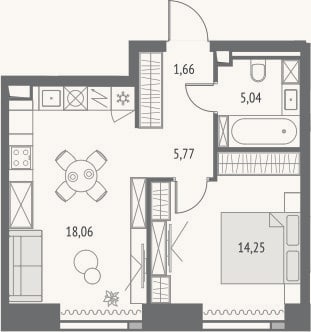 Планировка: 2-к, 44,8 м²