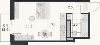 Планировка: Студия, 28,5 м²