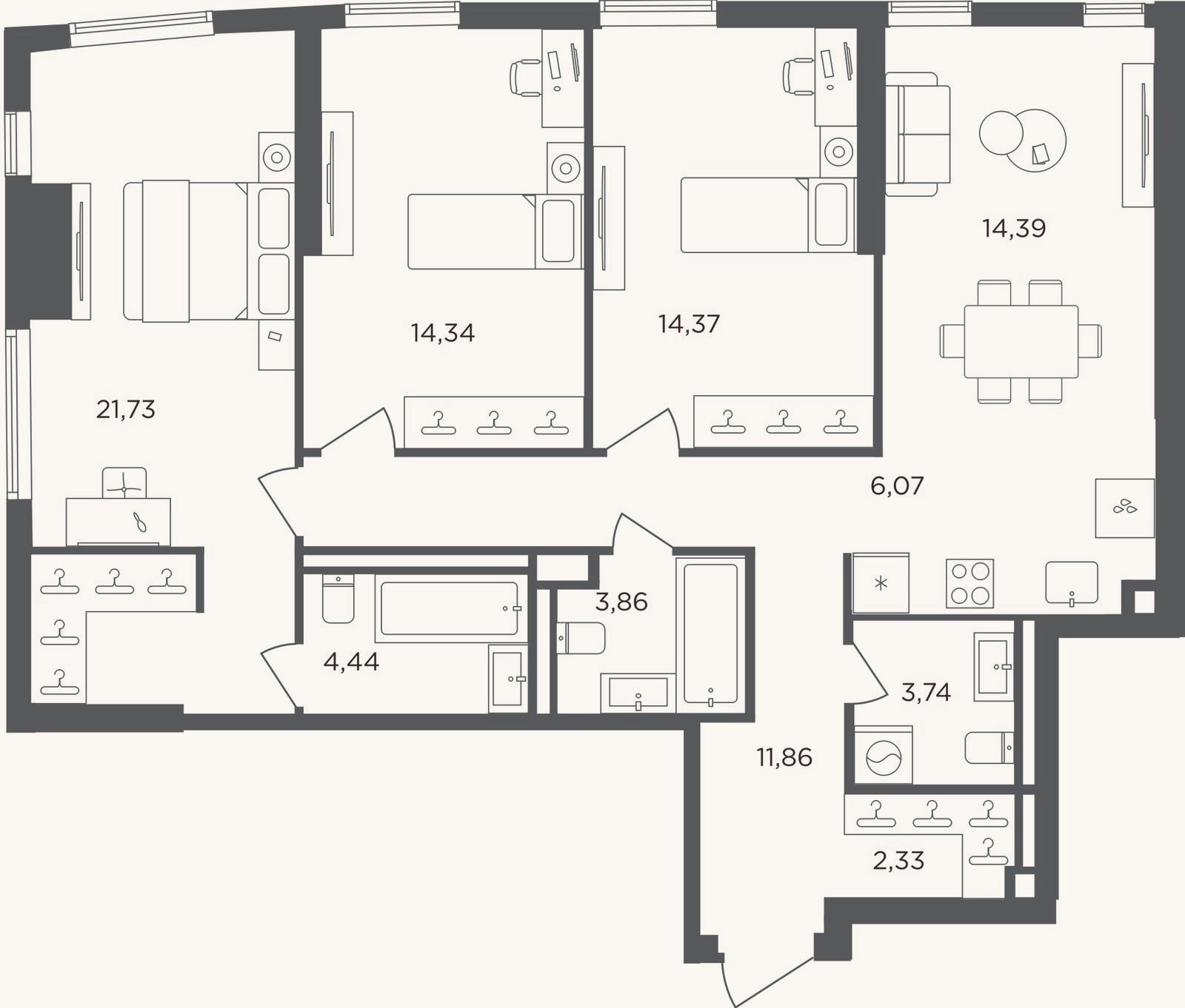 Планировка: 4+ к, 97,1 м²
