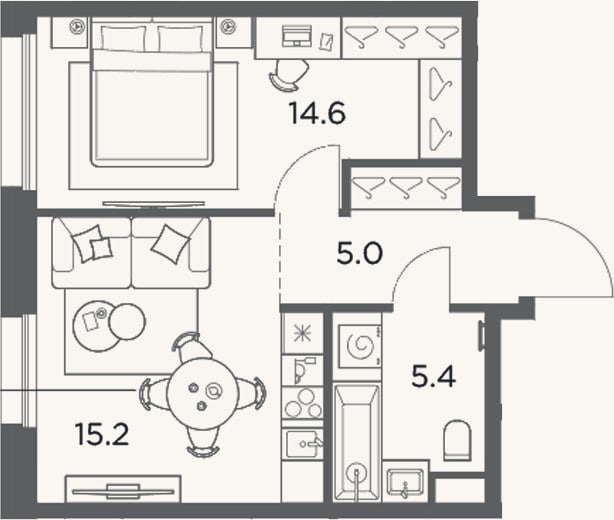 Планировка: 1-к, 40,2 м²