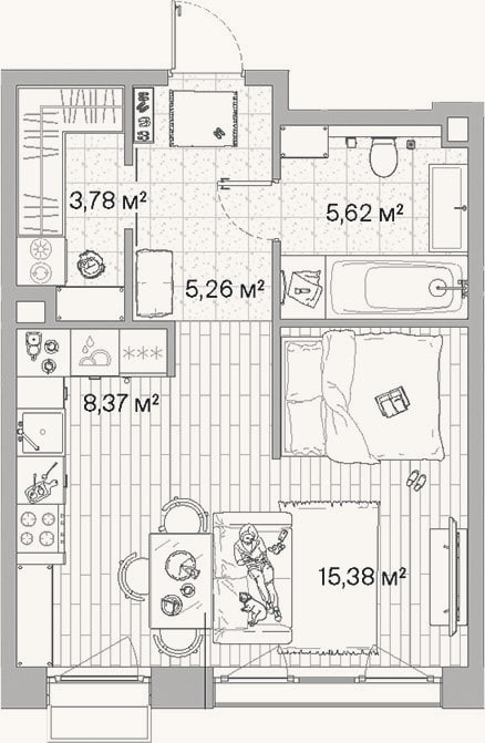 Планировка: Студия, 38,4 м²