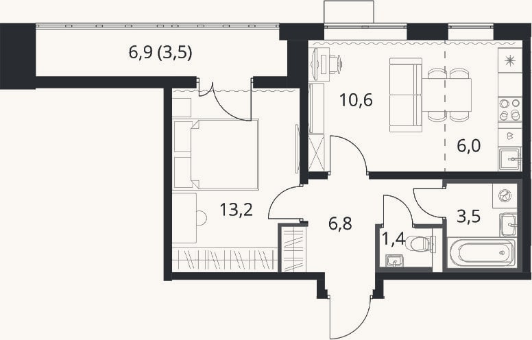 Планировка: 2-к, 41,5 м²