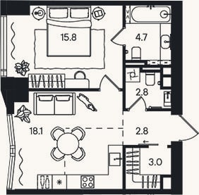 Планировка: 2-к, 47,2 м²