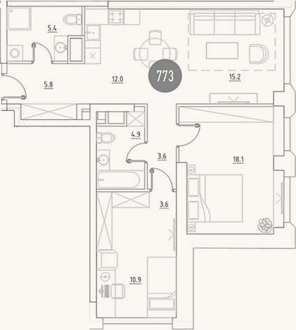 Планировка: 3-к, 79,5 м²
