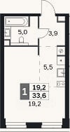 Планировка: Студия, 33,6 м²