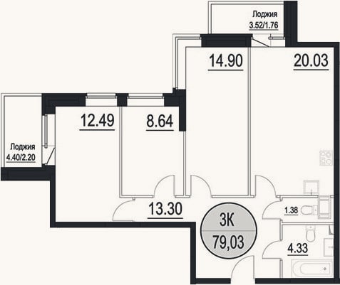 Планировка: 4+ к, 75,1 м²