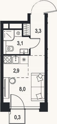 Планировка: Студия, 17,3 м²