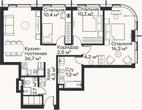 Планировка: 4+ к, 85 м²