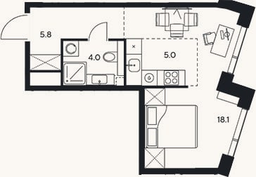 Планировка: Студия, 32,9 м²