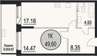 Планировка: 2-к, 44,9 м²