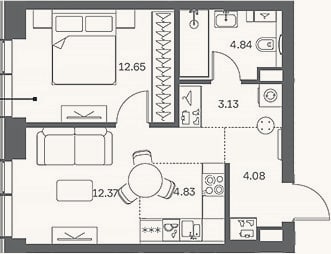 Планировка: 2-к, 41,9 м²