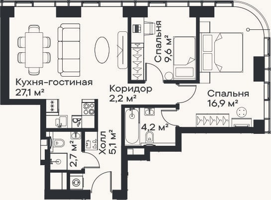 Планировка: 3-к, 67,8 м²