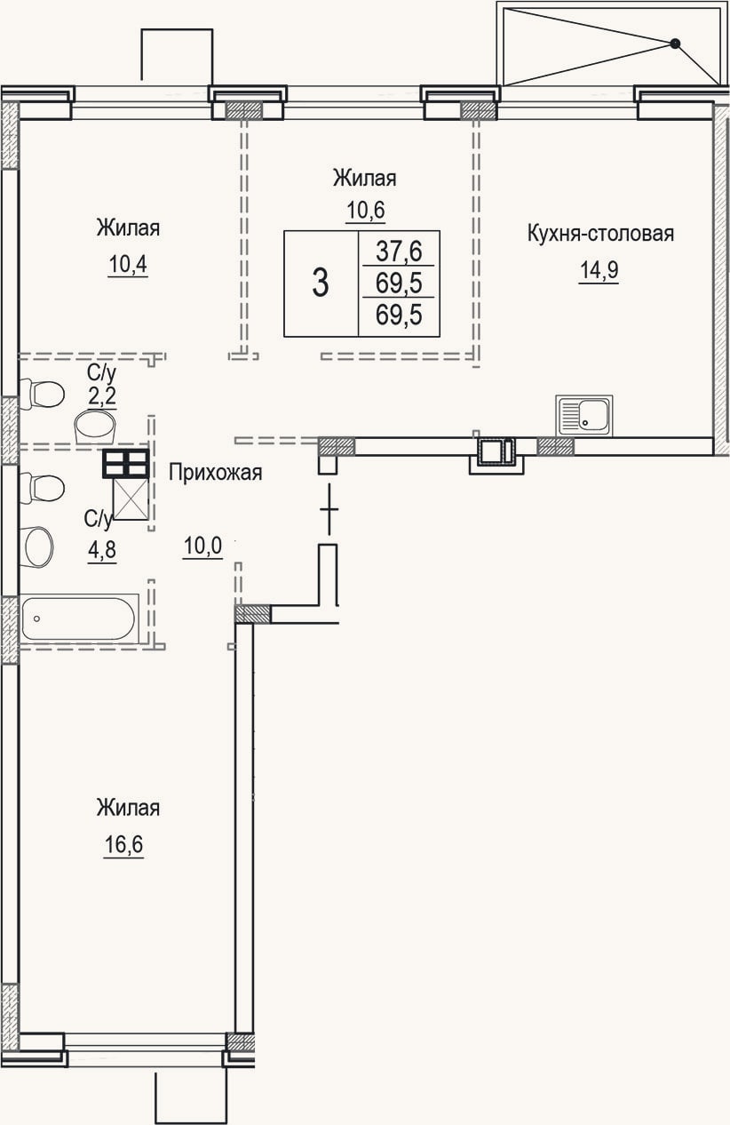 Планировка: 4+ к, 69,5 м²