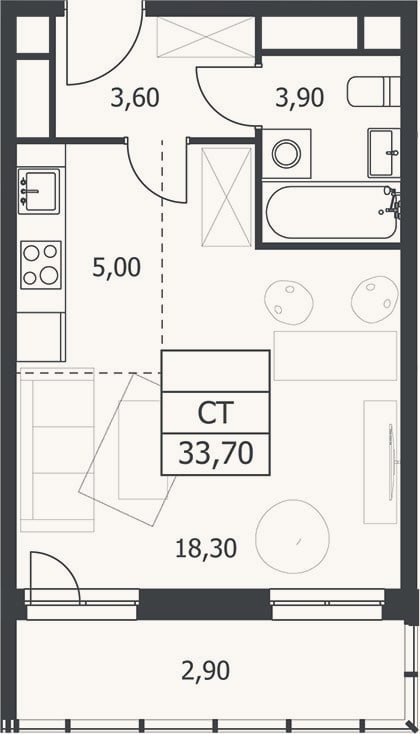 Планировка: Студия, 30,8 м²