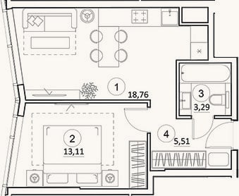 Планировка: 2-к, 40,7 м²
