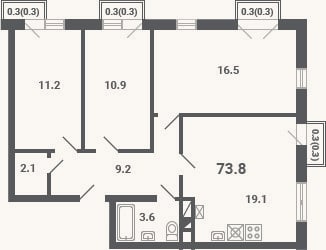 Планировка: 4+ к, 72,6 м²