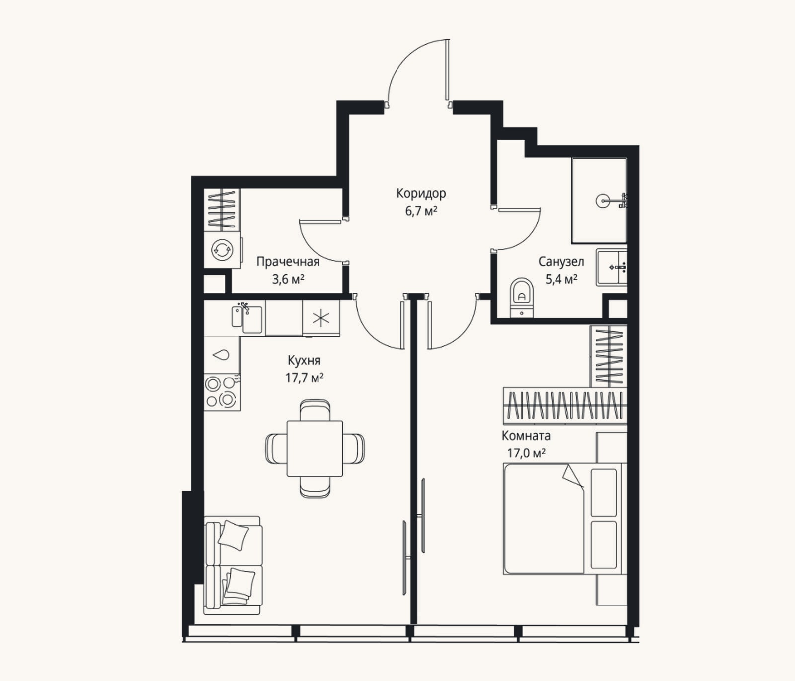 Планировка: 2-к, 50,4 м²