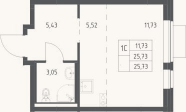 Планировка: Студия, 25,7 м²