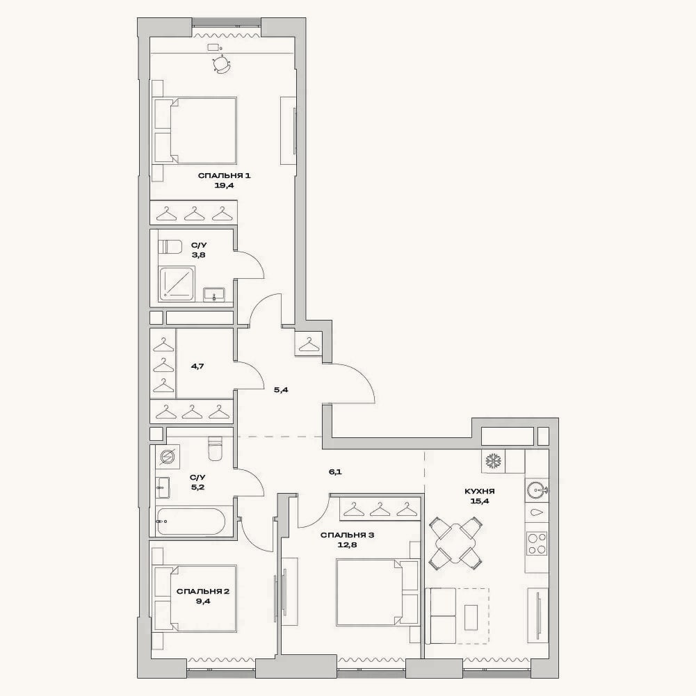 Планировка: 4+ к, 83,5 м²