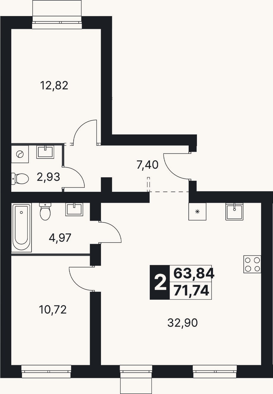 Планировка: 3-к, 71,7 м²
