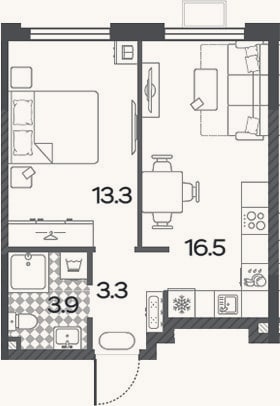 Планировка: 2-к, 36 м²