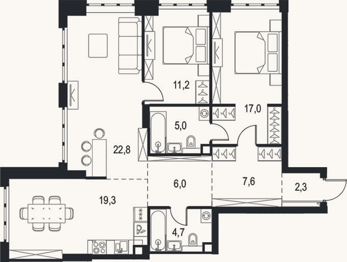 Планировка: 4+ к, 95,9 м²