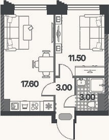 Планировка: 2-к, 37,4 м²