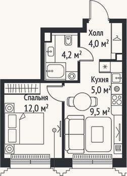 Планировка: 2-к, 34,7 м²