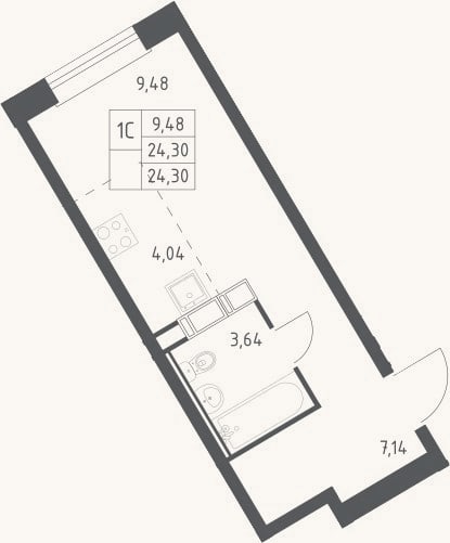 Планировка: Студия, 24,3 м²