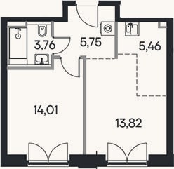 Планировка: 2-к, 42,8 м²