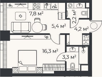 Планировка: 2-к, 39,2 м²