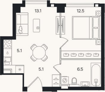 Планировка: 2-к, 42,3 м²
