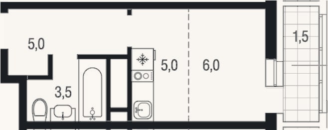 Планировка: Студия, 19,5 м²