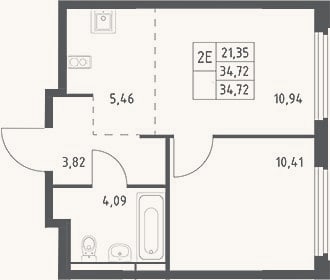 Планировка: 2-к, 34,7 м²