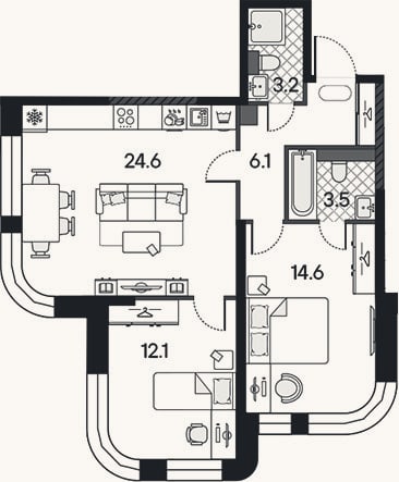 Планировка: 3-к, 64,1 м²