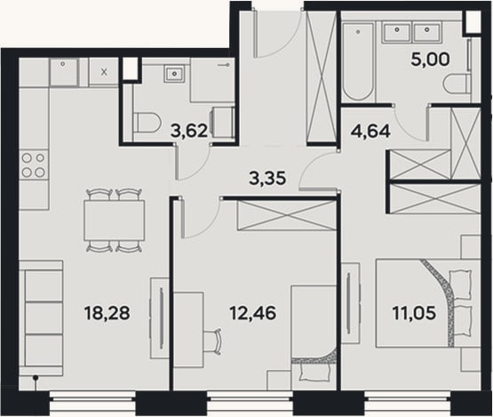Планировка: 3-к, 63,6 м²
