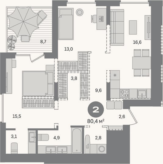 Планировка: 2-к, 71,7 м²