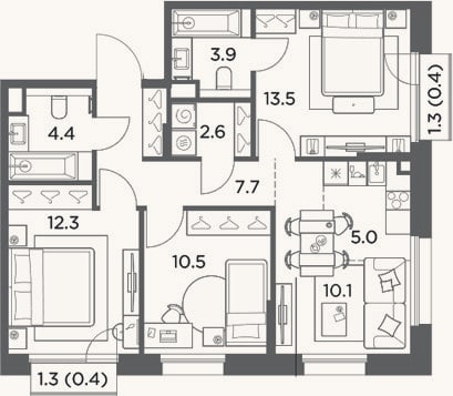 Планировка: 4+ к, 70 м²