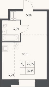 Планировка: Студия, 26,9 м²